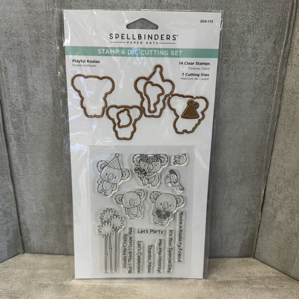 Spellbinders 14pc Clear Stamps & 7pc Cutting Dies Set Playful Koalas Sentiments